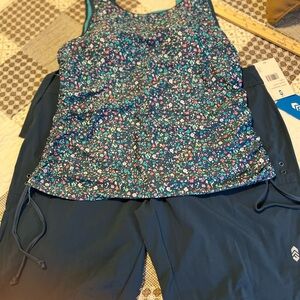 Free Country Women's Floral Swim Set - Blue and Pink